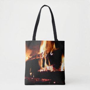 Tote Bag Logs dans la cheminée Photographie de feu chaud