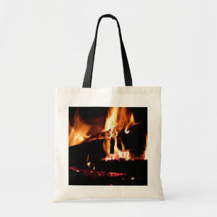Tote Bag Logs dans la cheminée Photographie de feu chaud