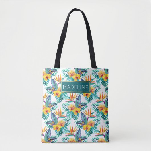 Tote Bag L'oiseau du paradis et le motif | d'orchidée (Devant)
