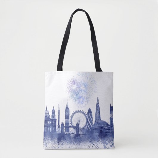 Tote Bag Londres Skyline - Aquarelle bleue (Devant)