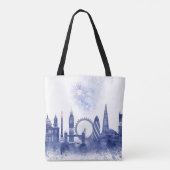 Tote Bag Londres Skyline - Aquarelle bleue (Dos)