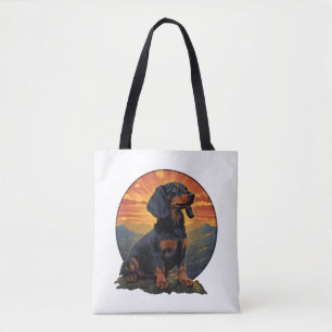 Tote Bag Long Haired Dachshund amoureux de animal retro vin