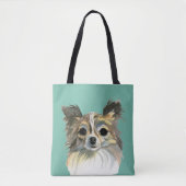 Tote Bag Long portrait d'aquarelle de chiwawa de cheveux (Devant)