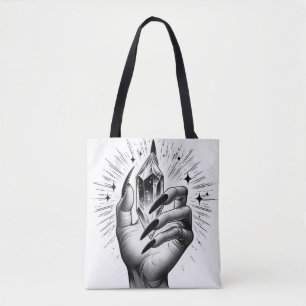 Tote Bag Longue Black Nails & Crystal Energy Magie Vintage