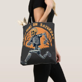 Tote Bag Longue Course Le Samedi Skeleton Éffrayant Courir (De près)
