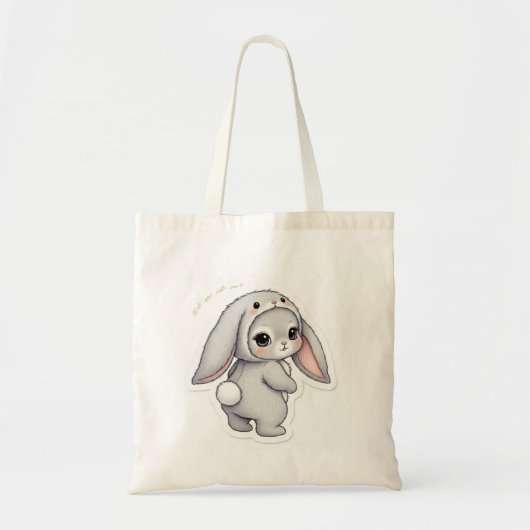 Tote Bag Looking Back Bunny - Adorable Fluffy Rabbit Kawaii (Devant)