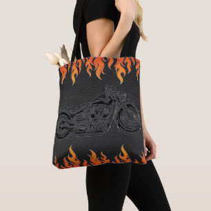 Tote Bag L'orange en cuir noire flambe la moto chaude du