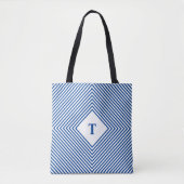 Tote Bag Losanges bleus rayonnants avec monogramme central (Devant)