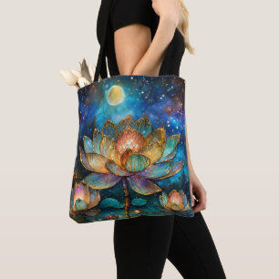 Tote Bag Lotus de verre tendu fleurit au clair de lune