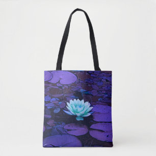 Tote Bag Lotus Fleur violet bleu Turquoise Floral Pond Zen