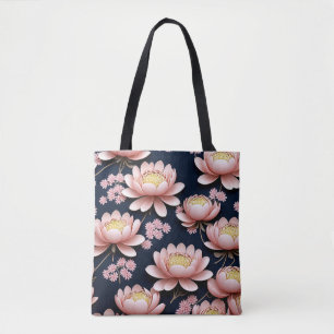 Tote Bag Lotus Lounge : Où Pétales Roses Fête dans l'obscur