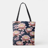 Tote Bag Lotus Lounge : Où Pétales Roses Fête dans l'obscur (Dos)