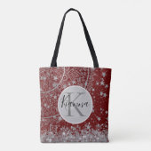 Tote Bag Lotus Mandala avec étoiles d'argent sur rouge Pers (Dos)