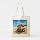 Tote Bag Lounge on beach throw pillow (Dos)