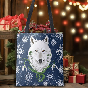 Tote Bag Loup Arctique Blanc Mystique Neige Bleue Galanthus