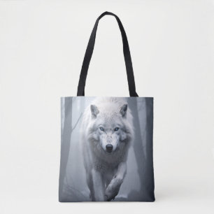 Tote Bag Loup blanc dans la forêt de Foggy