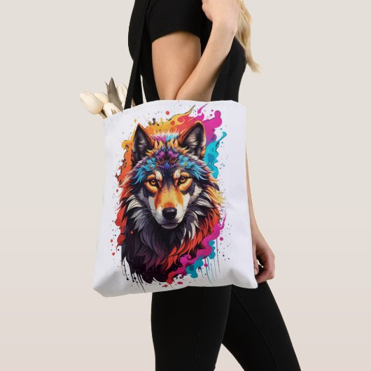 Tote Bag Loup coloré (De près)