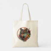 Tote Bag Loup Coloré Avec Fleurs (Dos)