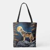 Tote Bag Loup dans la forêt avec lune jaune (Dos)