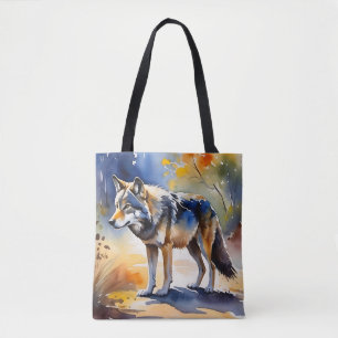 Tote Bag Loup dans une aquarelle de forêt