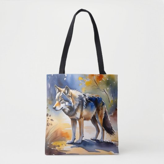 Tote Bag Loup dans une aquarelle de forêt (Devant)