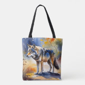 Tote Bag Loup dans une aquarelle de forêt (Dos)