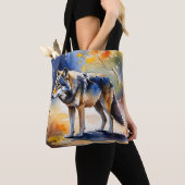 Tote Bag Loup dans une aquarelle de forêt (De près)