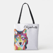 Tote Bag Loup d'art pop coloré personnalisé (Dos)