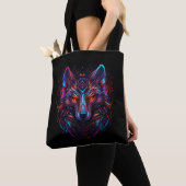 Tote Bag Loup de Néon noir futuriste (De près)