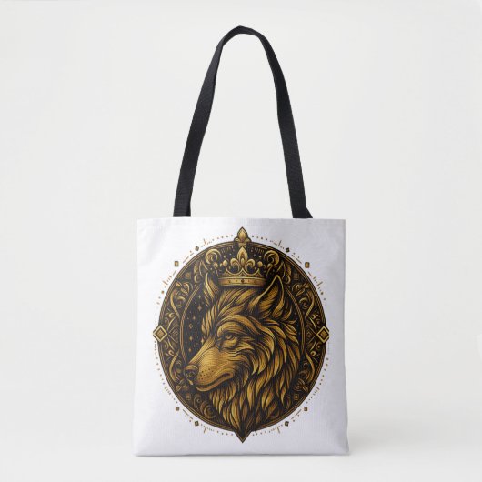 Tote Bag Loup d'or avec chemises design de couronne (Devant)