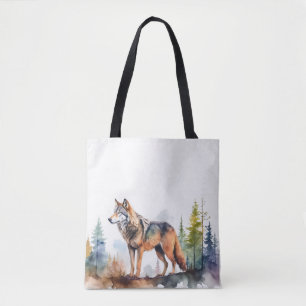 Tote Bag Loup en forêt à l'aquarelle