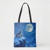 Tote Bag Loup et bébé ourlet à la Pleine lune (Devant)