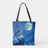 Tote Bag Loup et bébé ourlet à la Pleine lune (Dos)