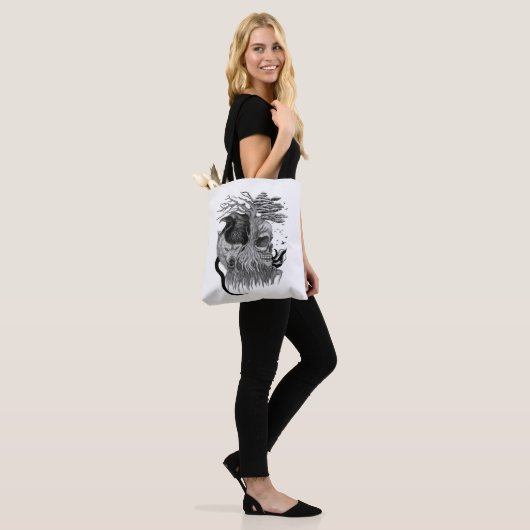 Tote Bag Loup et corbeau avec crâne (Sur le modèle)