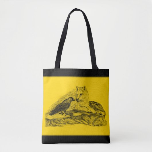 Tote Bag Loup et corbeau - Design noir et jaune (Devant)