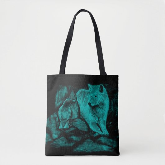 Tote Bag Loup et Raven pendant la nuit (Devant)