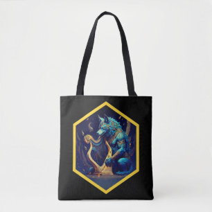 Tote Bag Loup-garou bleu jouant une harpe d'or