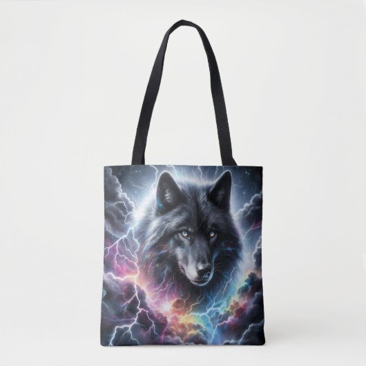 Tote Bag Loup noir avec éclair (Devant)