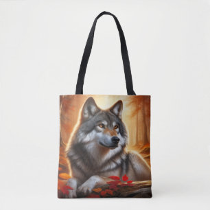Tote Bag Loup solitaire dans la forêt : solitude au milieu