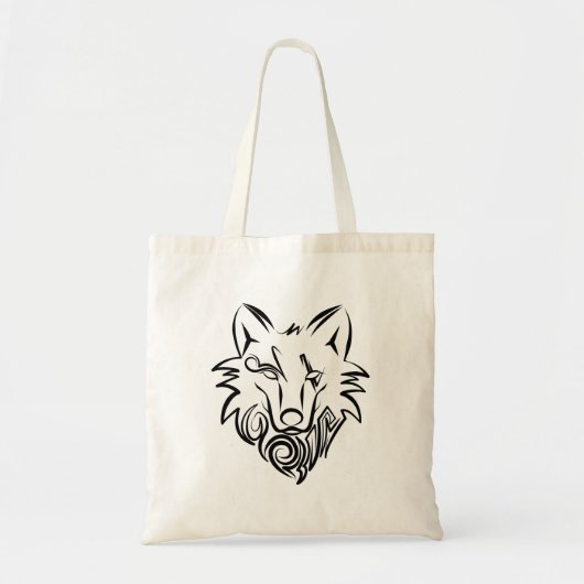 Tote Bag Loup tribal noir et blanc (Devant)