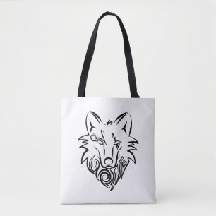 Tote Bag Loup tribal noir et blanc