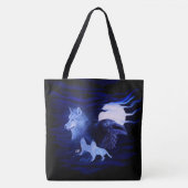 Tote Bag Loups et corbeau avec pleine lune (Devant)