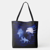 Tote Bag Loups et corbeau avec pleine lune (Dos)