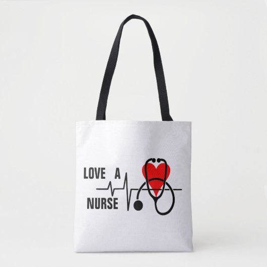 Tote Bag Love a Nurse Heart Stethoscope Design (Devant)
