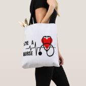 Tote Bag Love a Nurse Heart Stethoscope Design (De près)