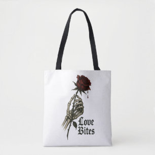 Tote Bag Love Bites : Rose gothique & Skeleton Hand Art