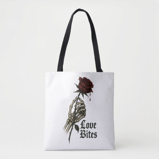 Tote Bag Love Bites : Rose gothique & Skeleton Hand Art (Devant)
