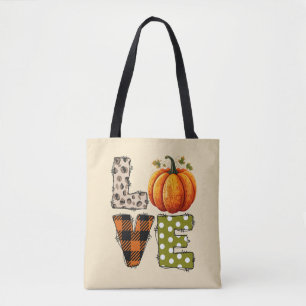 Tote Bag LOVE - Citrouille mignon et lettres de points Polk