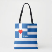 Tote Bag Love Greece & Heart, drapeau grec, voyage /sports (Devant)