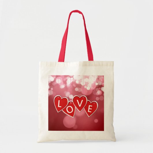 Tote Bag Love Lettering Red Hearts (Devant)